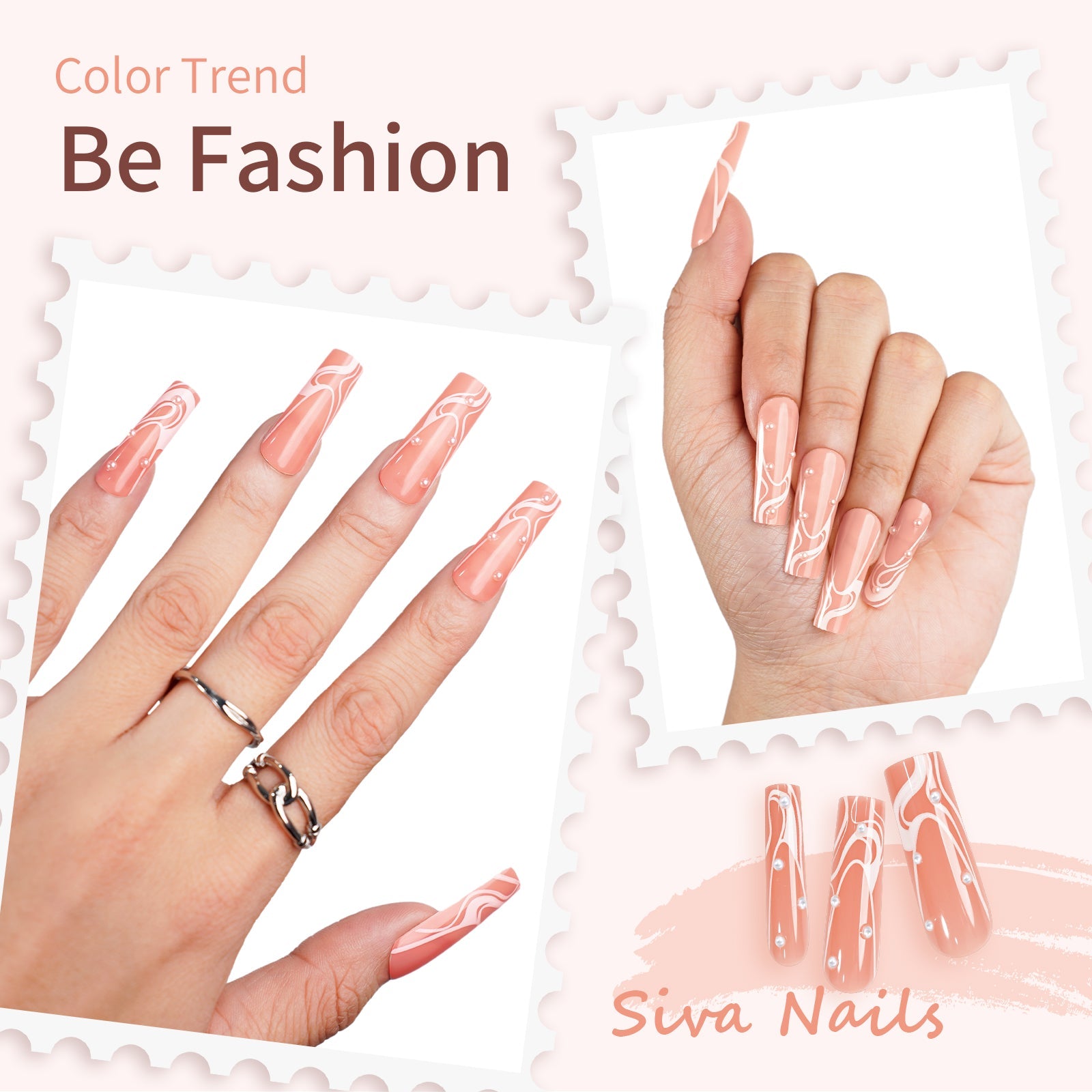 Siva Nail, Coral Tide, 24 pezzi Pearl Accent Press on Nails