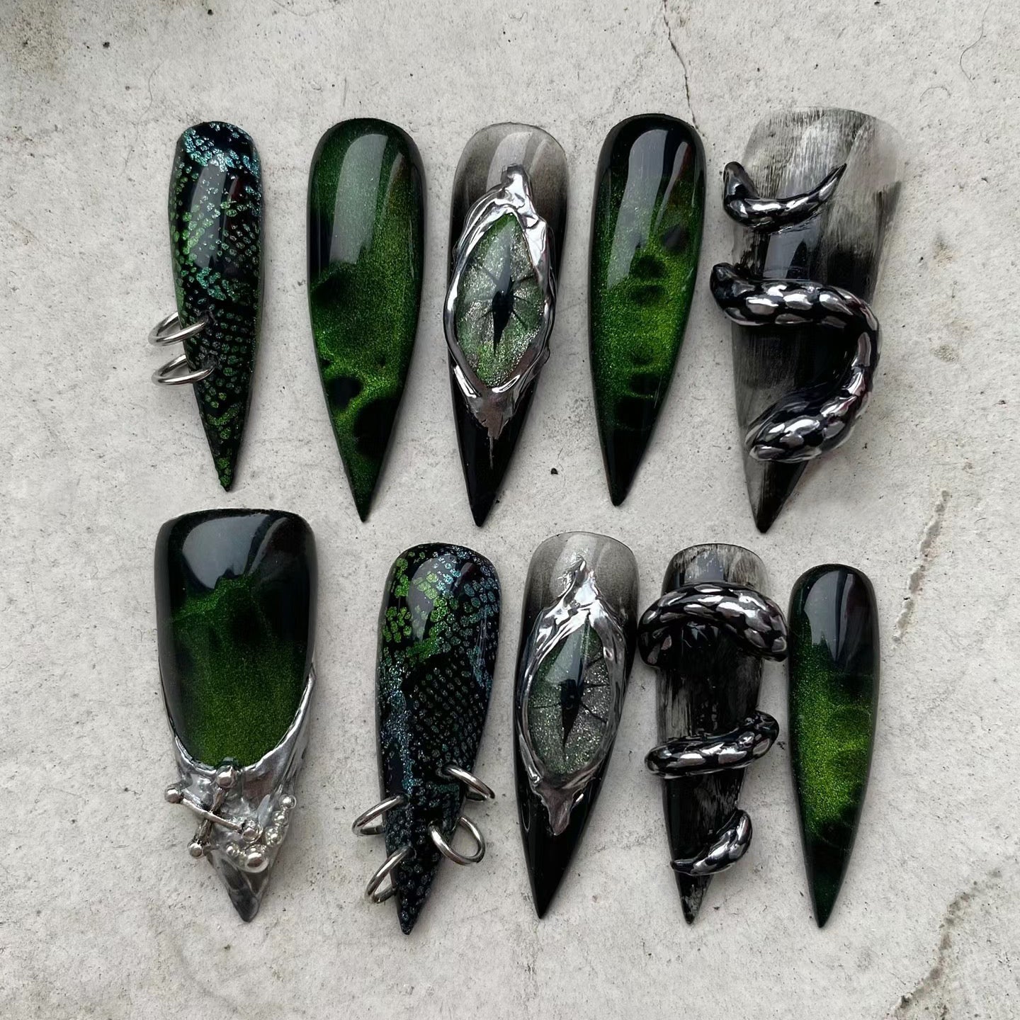 Siva Nail, Mythic Metal, Stiletto, unghie finte fatte a mano