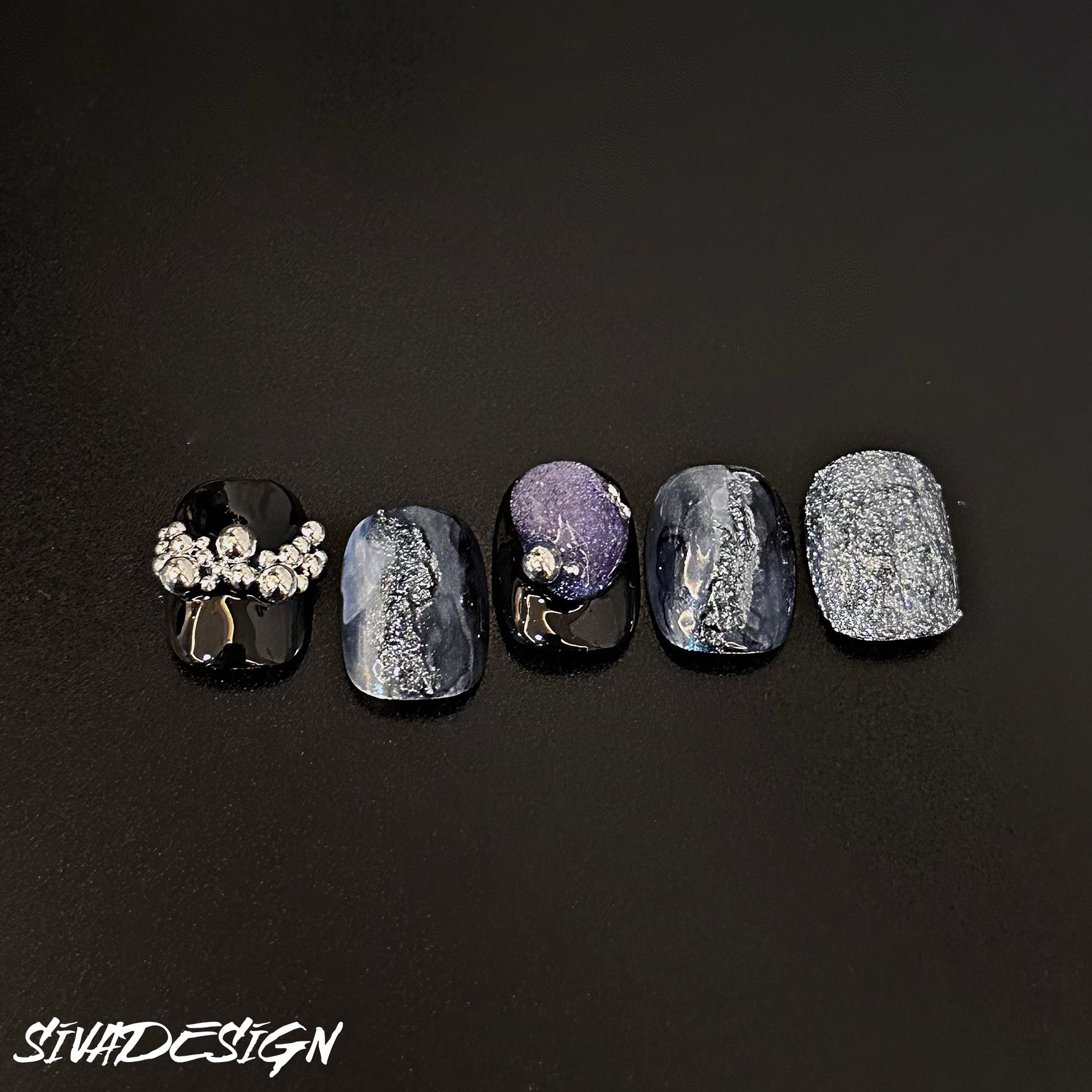 Siva Nail, Cosmic Night, Celestial Style, unghie finte fatte a mano