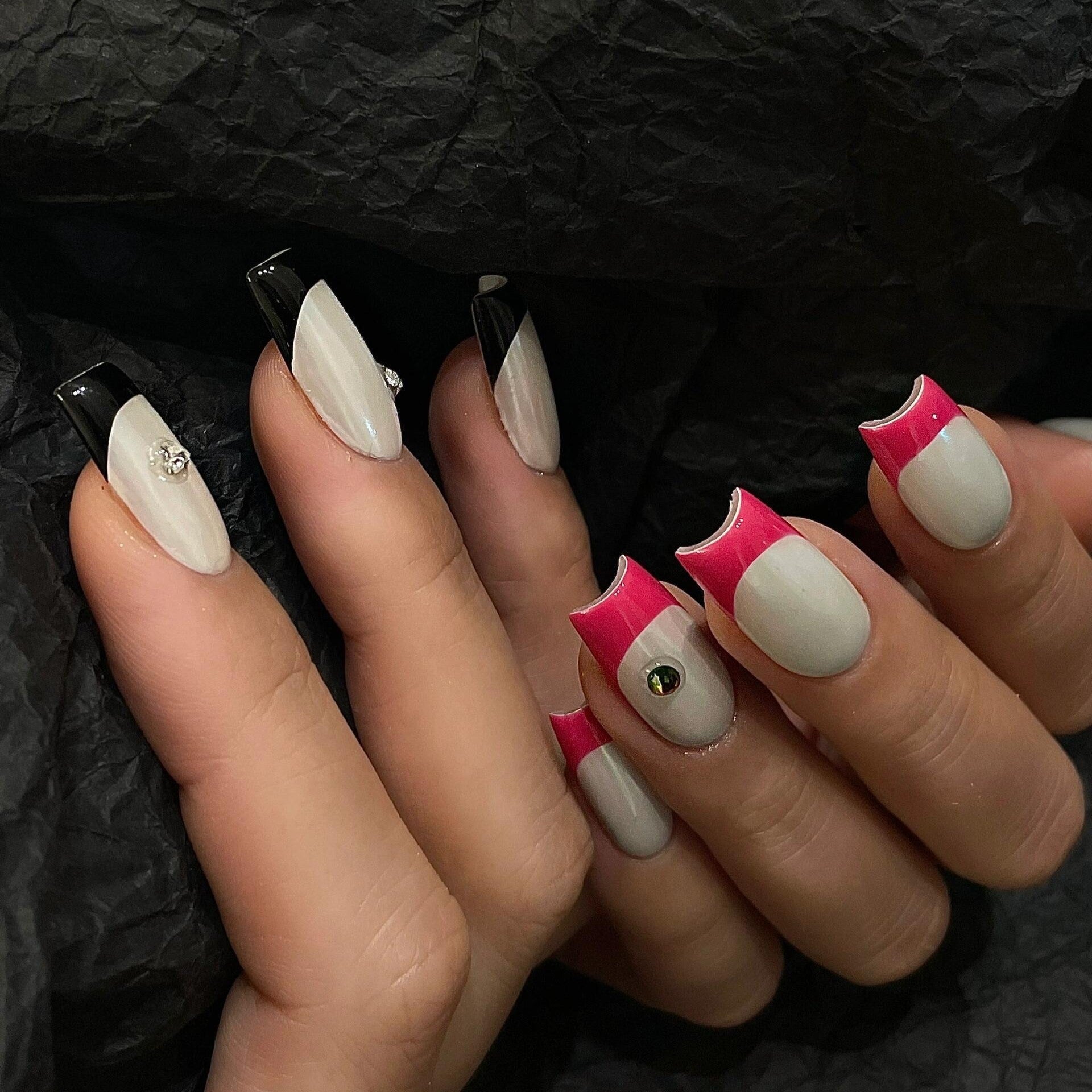 Siva Nail, Half-Moon Glamour, Elegant Dual-Tone, Handmade Press on Nails