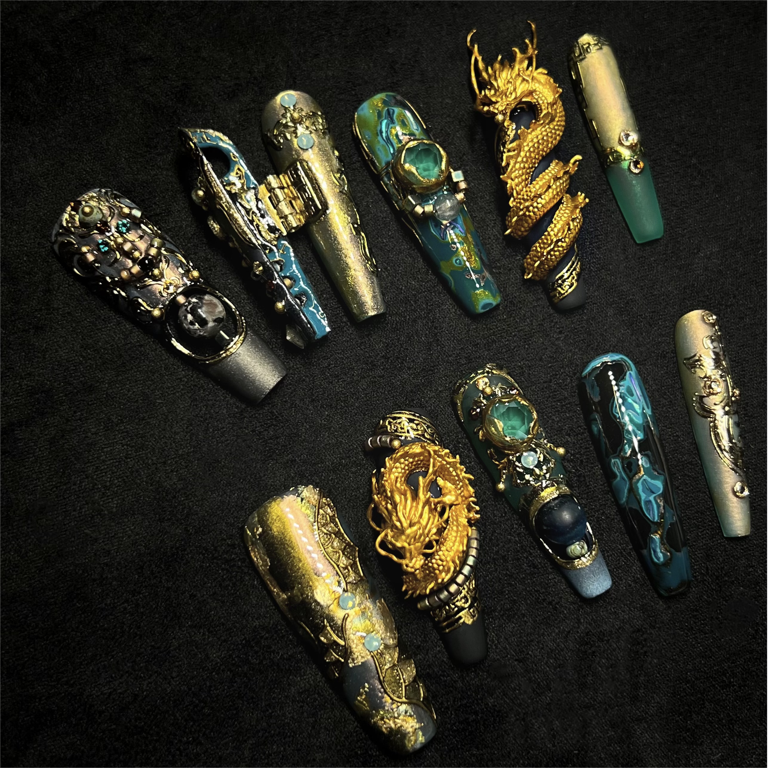 Various styles of 3D Dragon Nail Art