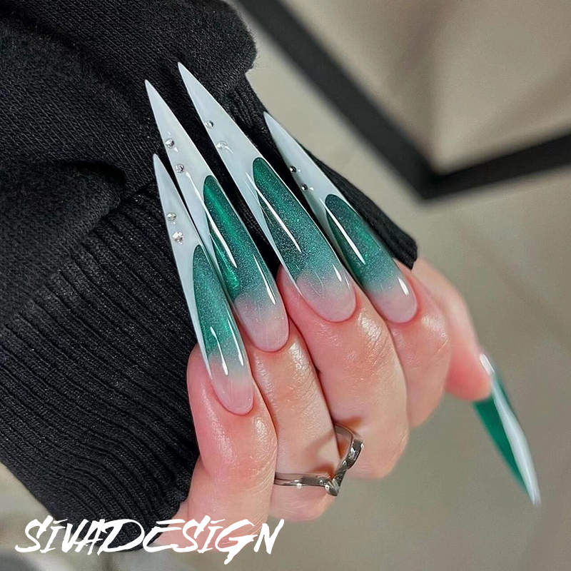 Siva Nail, Lunar Shee (Dark Green), Ombre Handmade Press on Nails