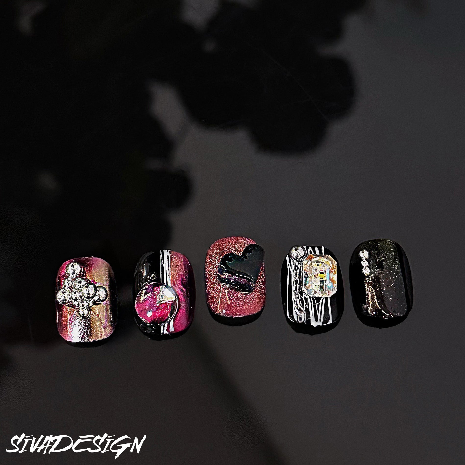 Siva Nail, Midnight Serenade, unghie finte di lusso fatte a mano