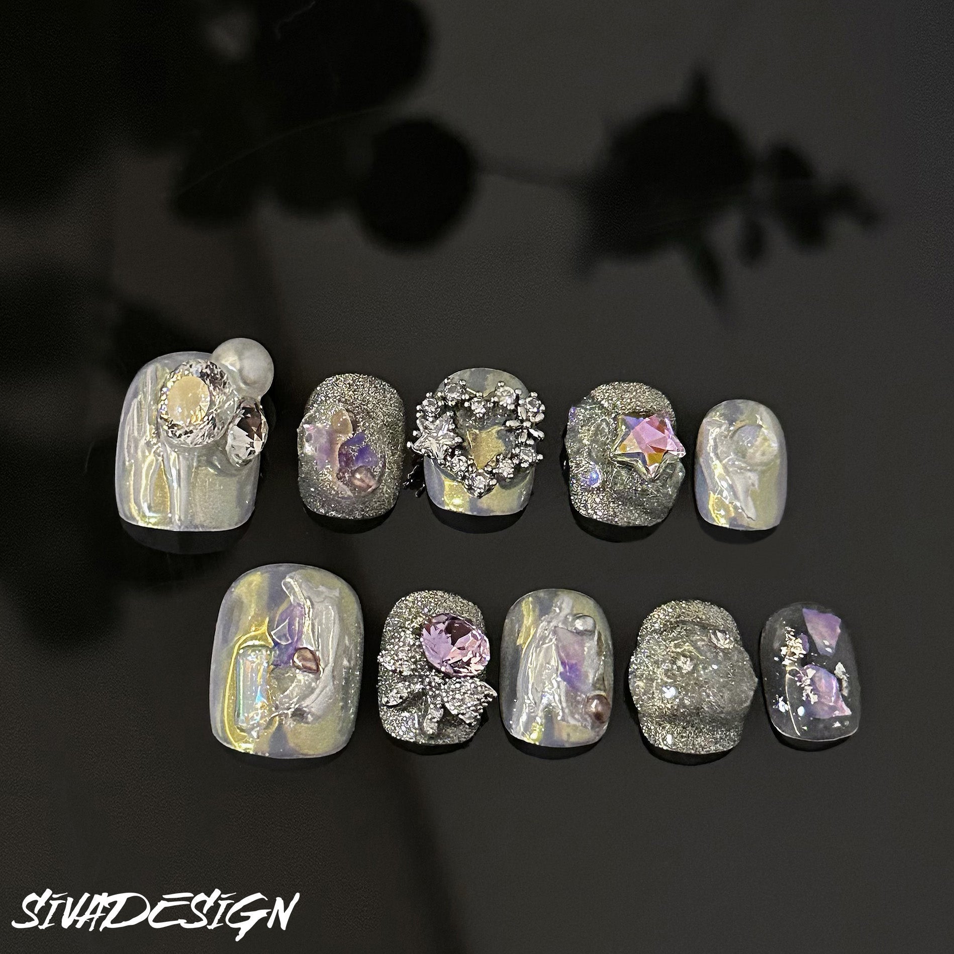 Siva Nail, Moonlit Majesty, Luxury Handmade Press on Nails