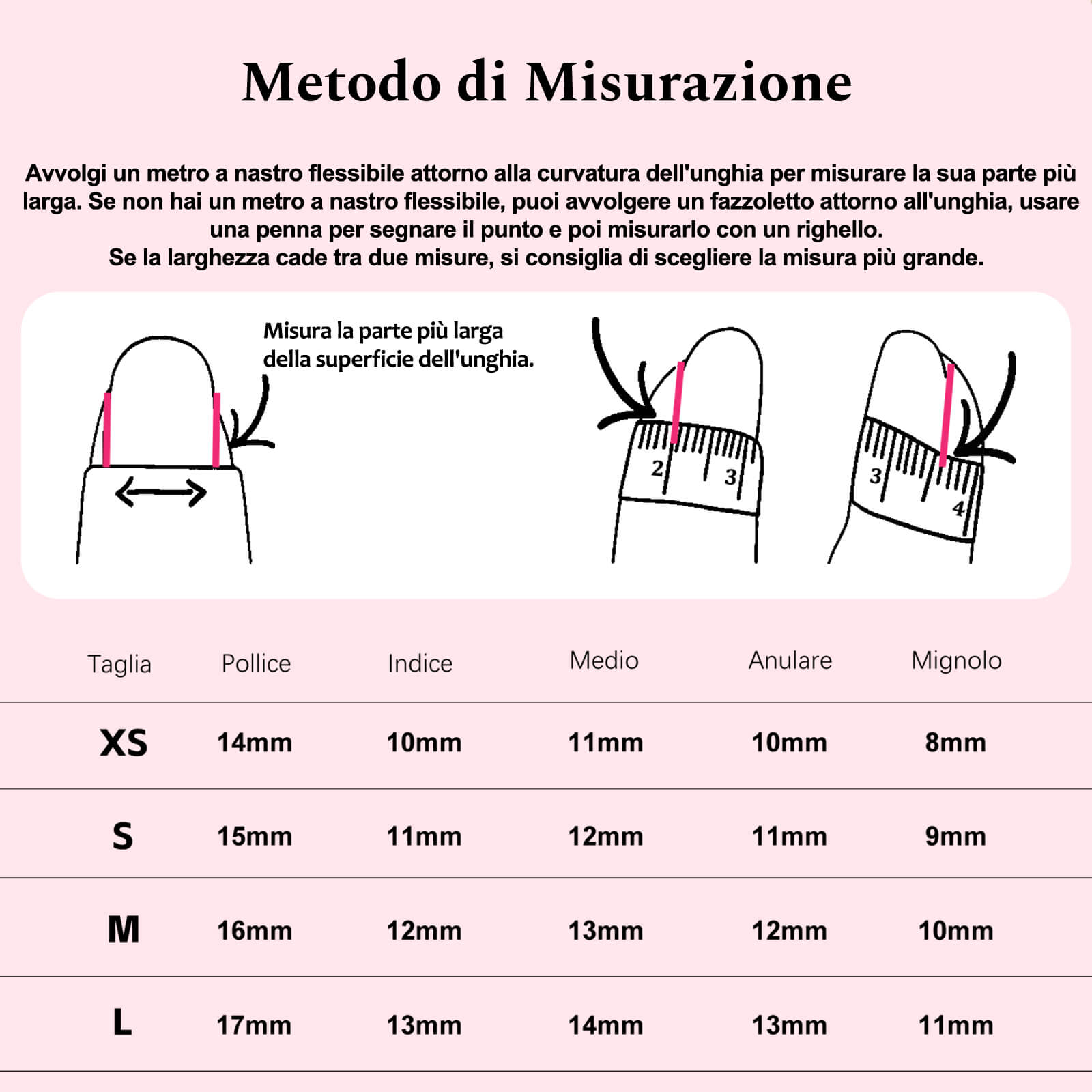 Press on Nails standard size chart--Siva Nail Handmade with care