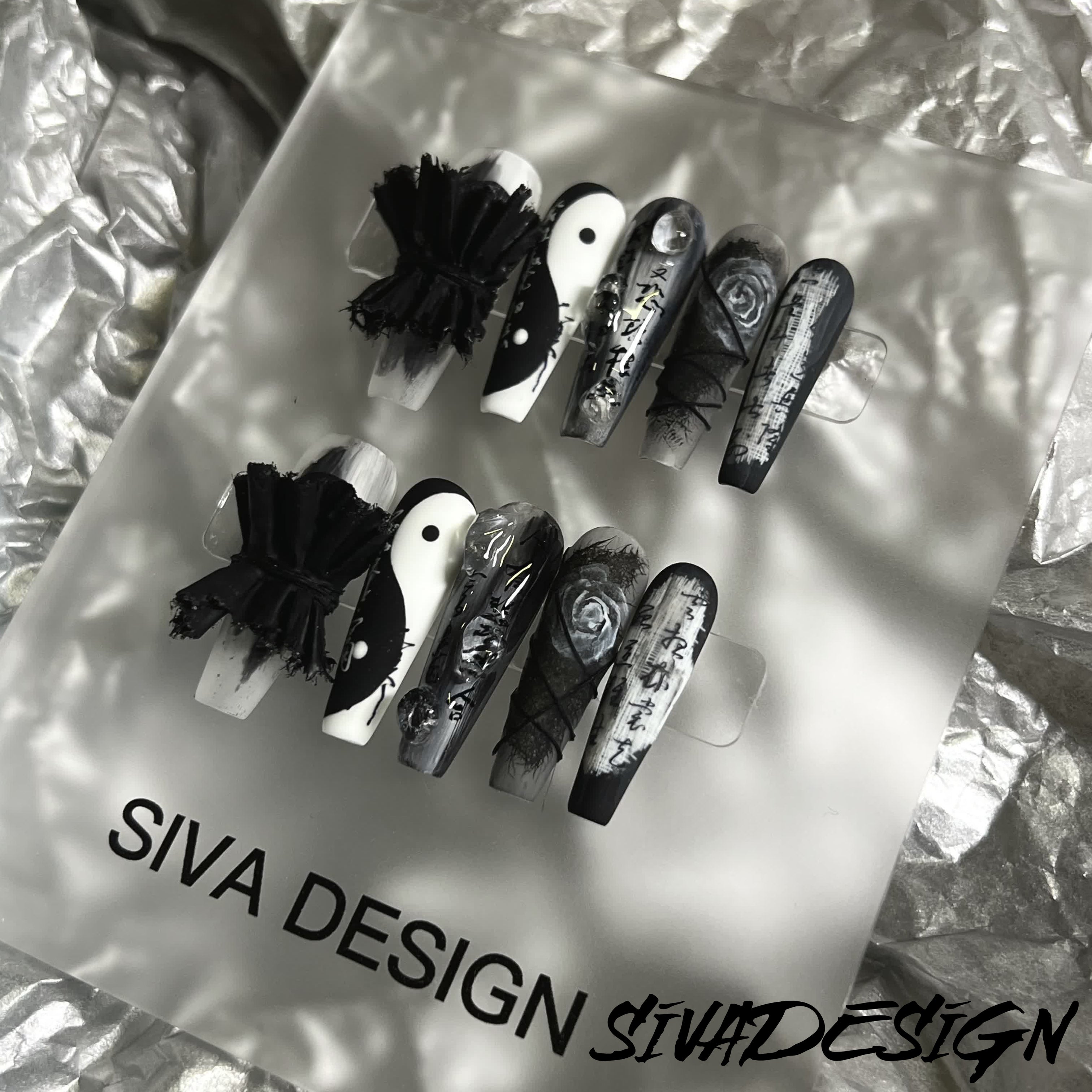 Siva Nail, Reincarnation Spirit, Dark Elegance, Handmade Press on Nails