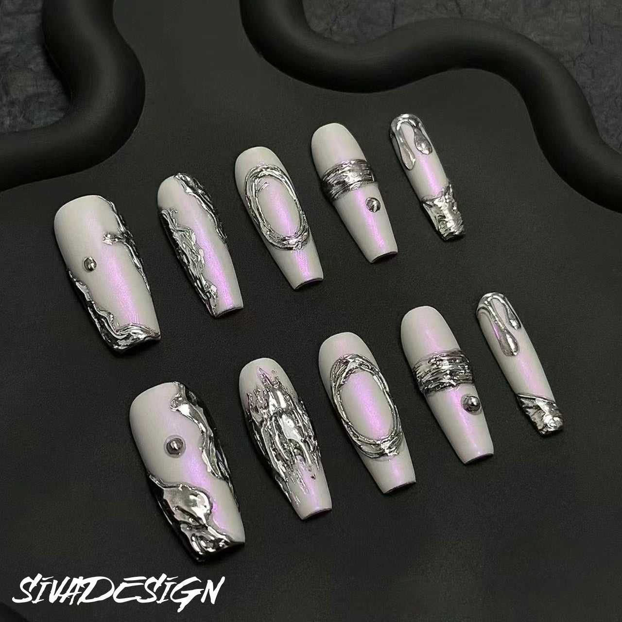 Siva Nail, Smoky Illusions, Ethereal Metal, unghie finte fatte a mano