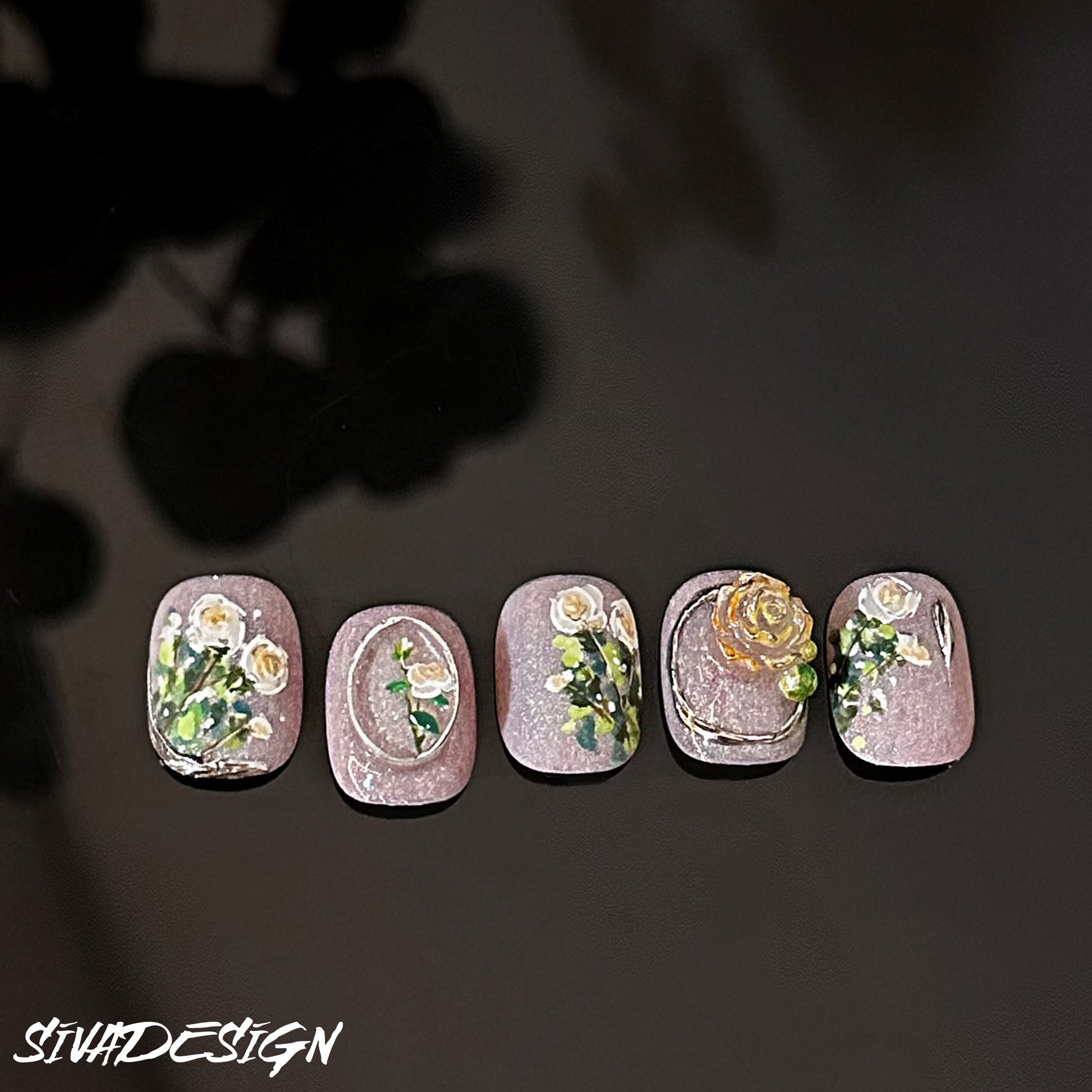 Siva Nail, Vivien Blossom, Vintage Florals, unghie finte fatte a mano