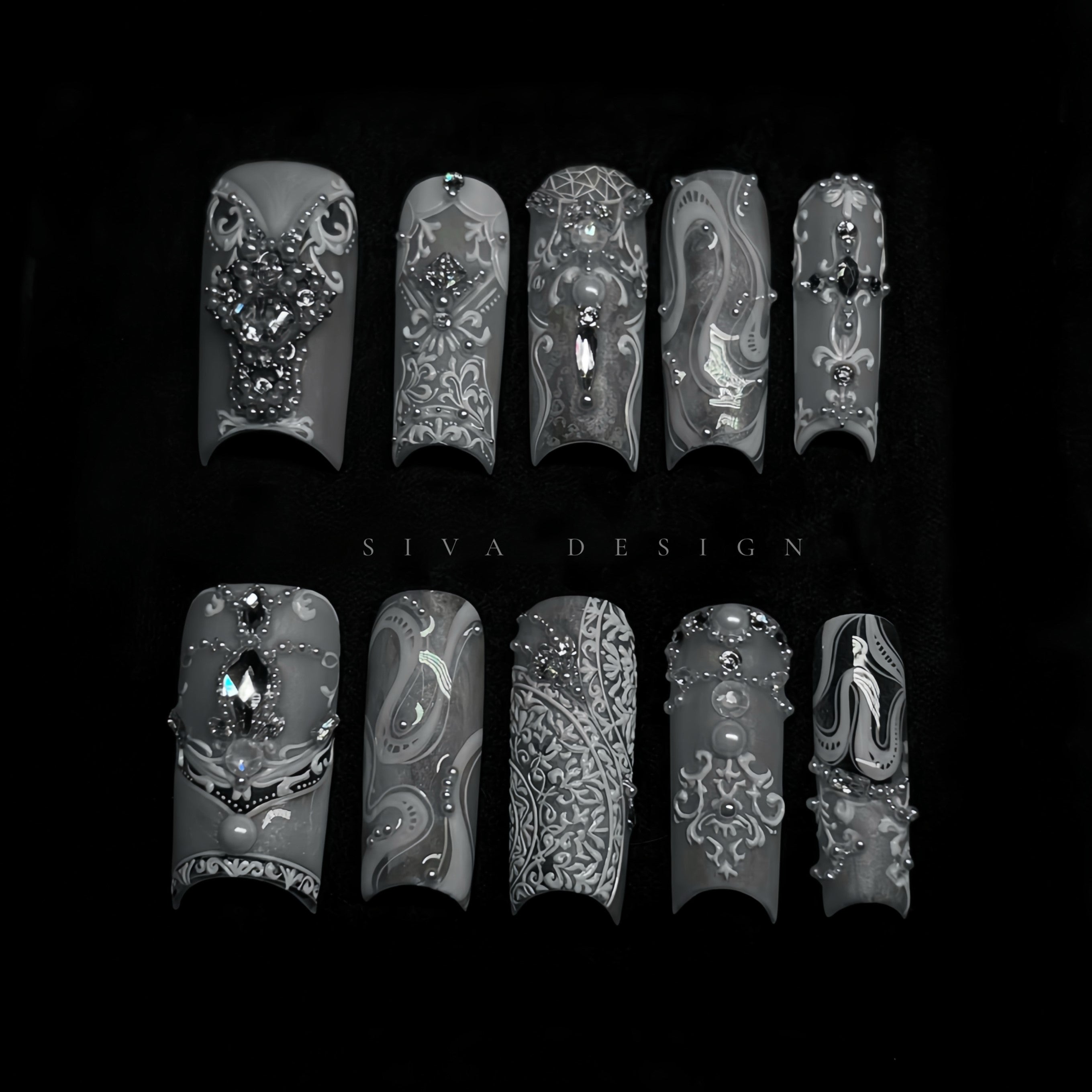 Siva Nail, Regal Lace, Gothic Handmade Press on Nails