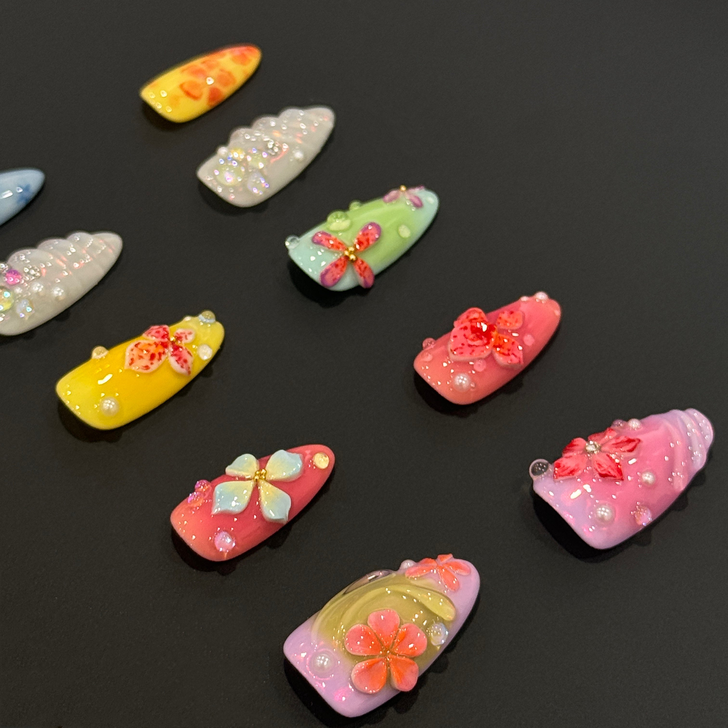 Siva Nail, Petals Enchant, Colorful Bloom, unghie finte fatte a mano