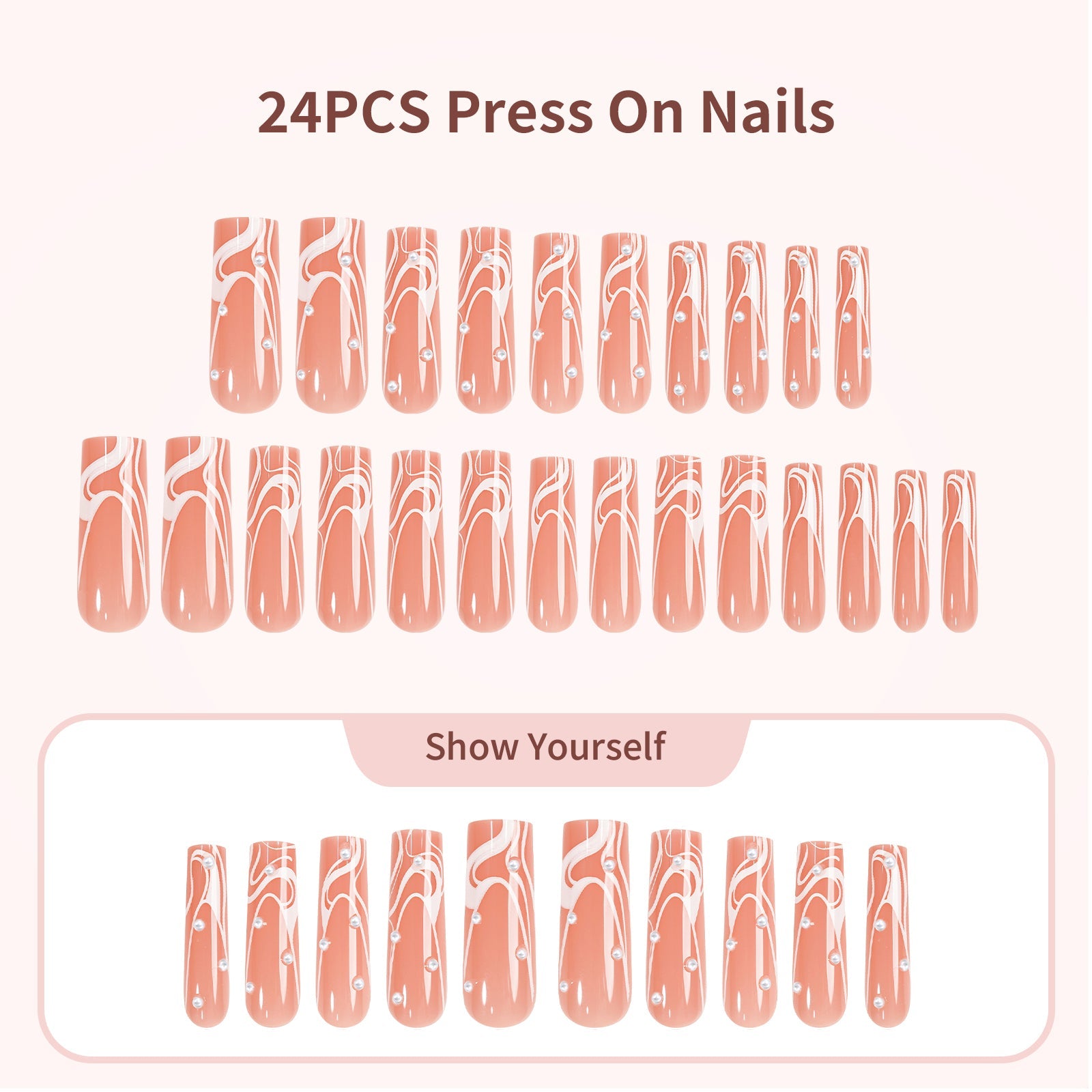 Siva Nail, Coral Tide, 24 pezzi Pearl Accent Press on Nails