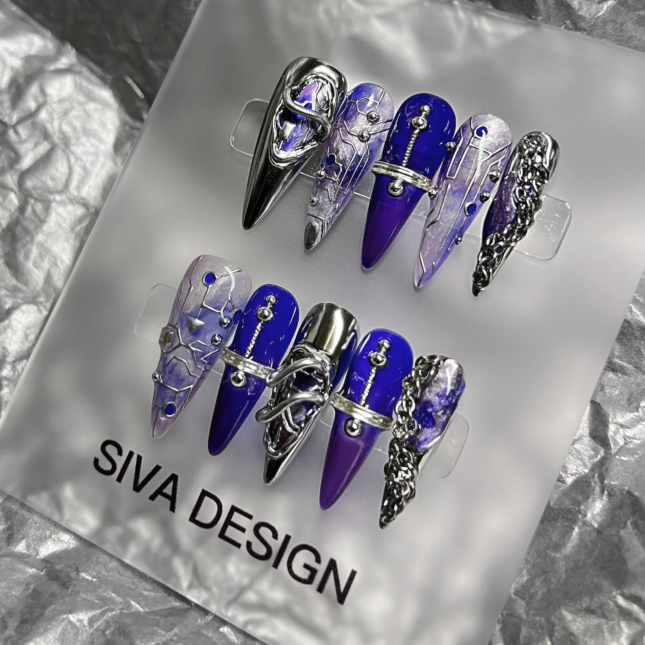 Siva Nail, Neon Nexus, Futuristic Style Handmade Press on Nails