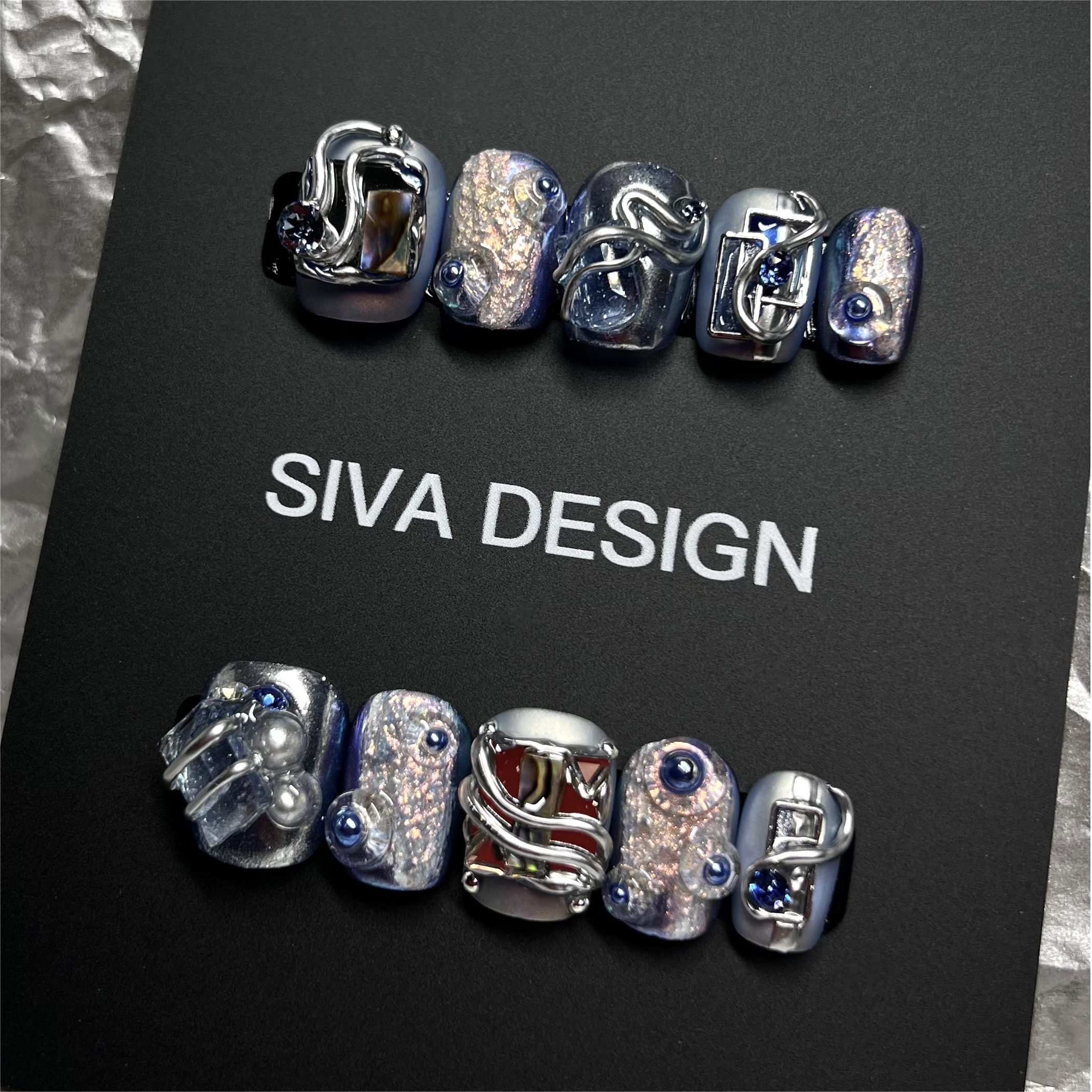 Siva Nail, Blue Dopamine, Cyber ​​Style Short Press on Nails