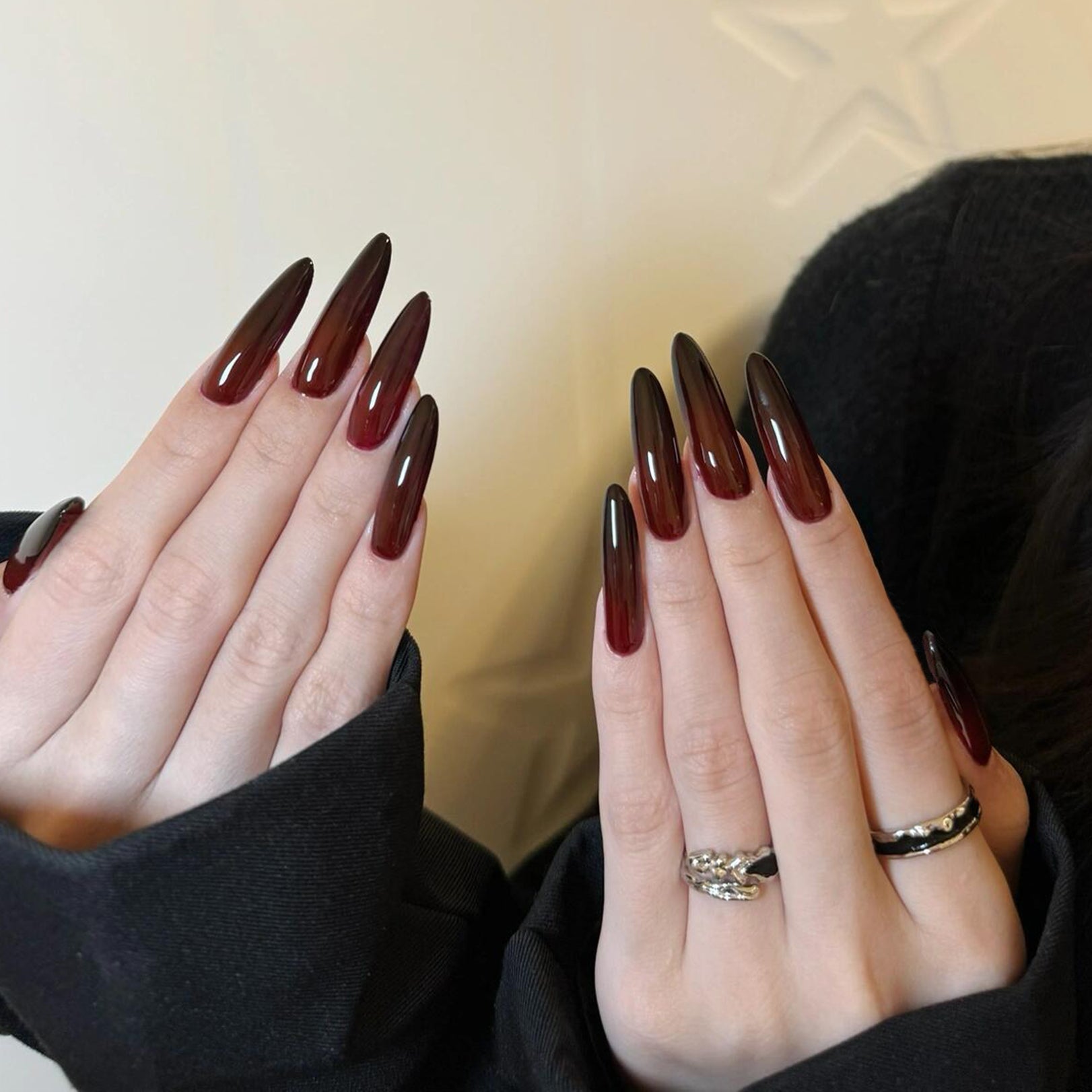 Siva Nail, Fade (rosso), semplice ombre invernale, unghie finte fatte a mano