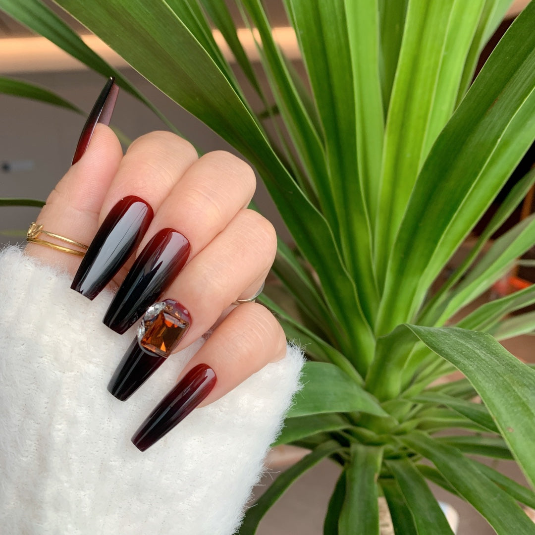 Siva Nail, Regal Wine Drip, Luxurious Winter Ombre Handmade Press on Nails