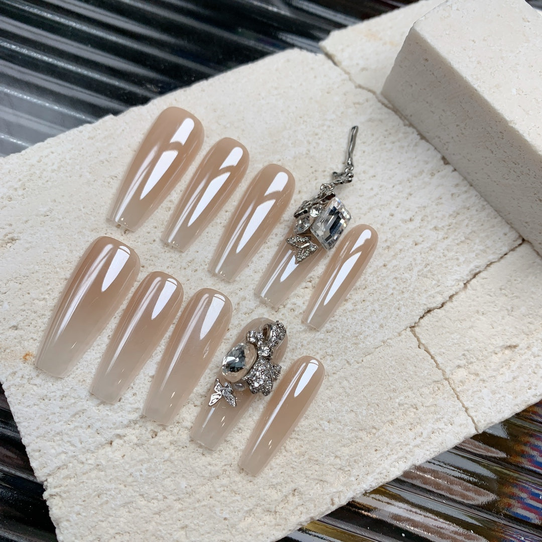 Siva Nail, Minimalist Dreams, Elegant Nude Glam, Handmade Press on Nails