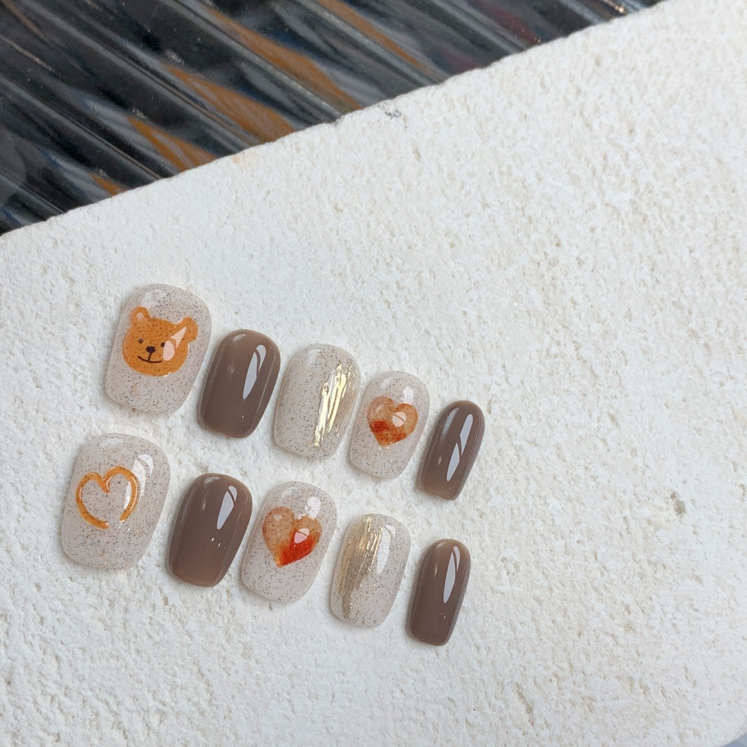 Siva Nail, Bear Playtime, Cozy Charm, Handmade Press on Nails