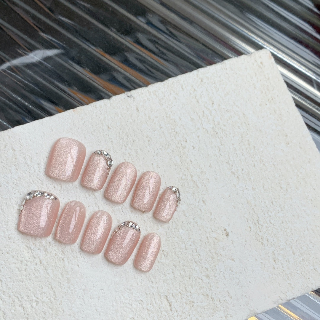 Siva Nail, Simple Pink Glossy, Moonlit Silk, Glamorous Handmade Press on Nails