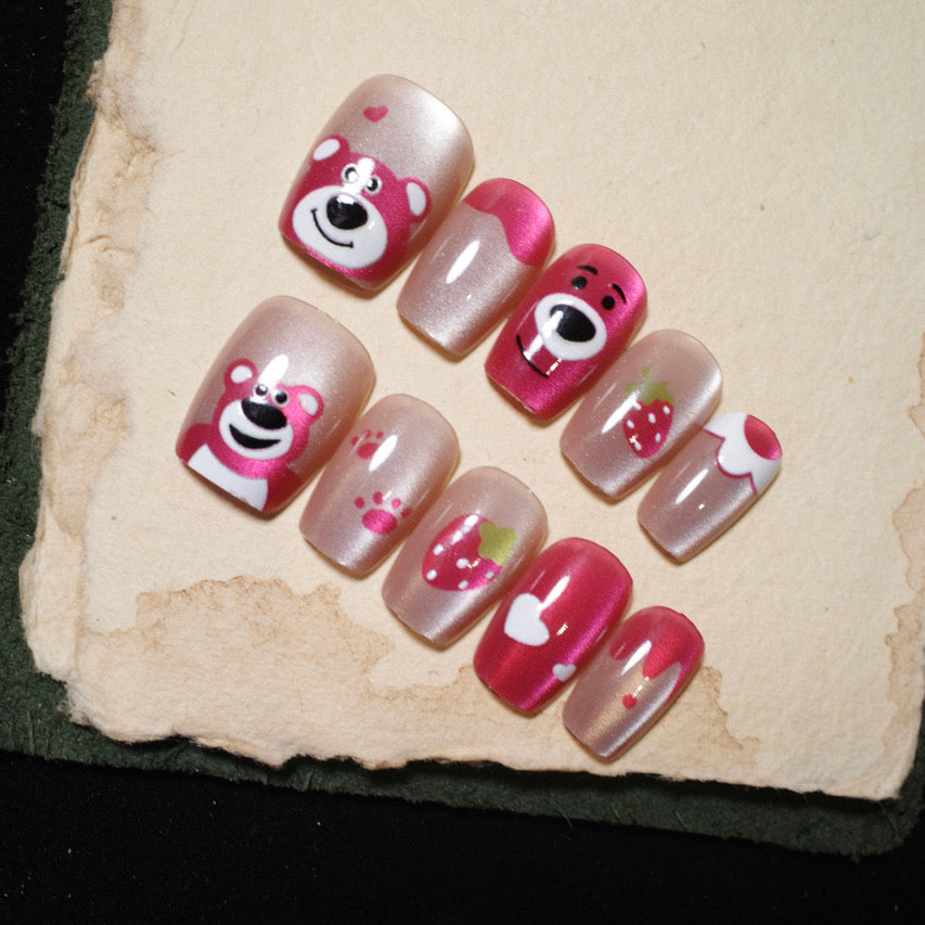 Siva Nail, Pink Bear Jubilee, Cute Celebration, unghie finte fatte a mano