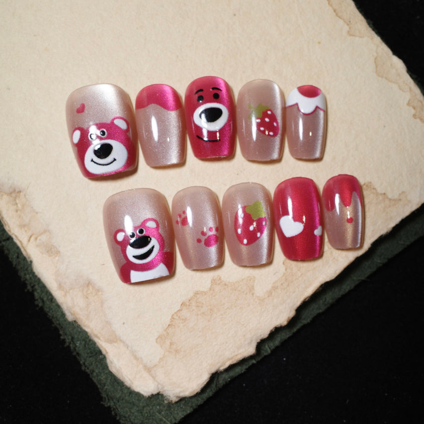 Siva Nail, Pink Bear Jubilee, Cute Celebration, unghie finte fatte a mano