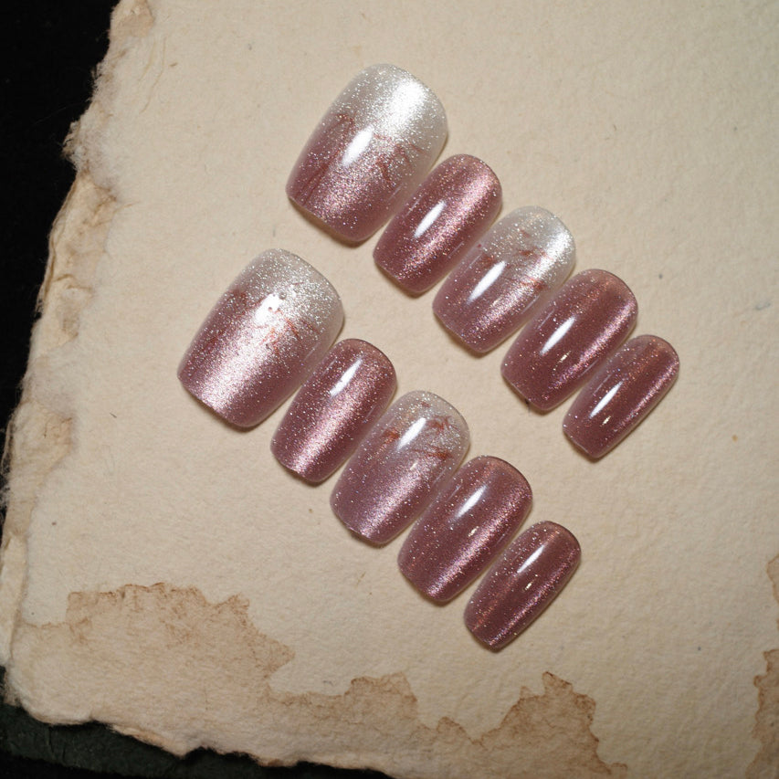 Siva Nail, Frosted Rose, Shimmering Pink Ombre, unghie finte fatte a mano