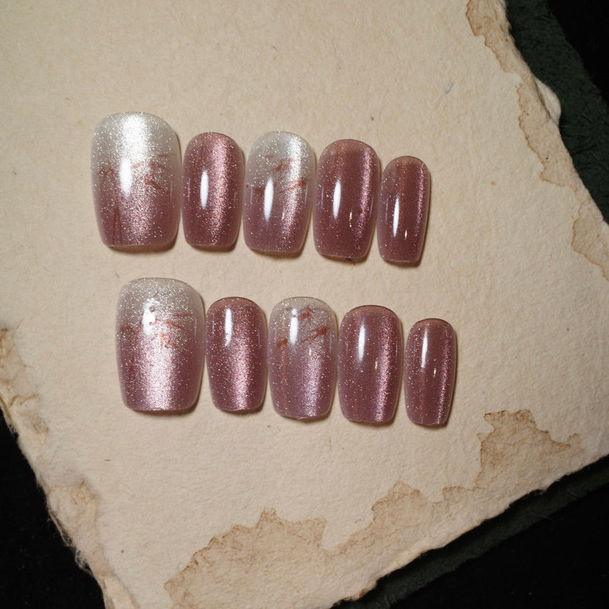 Siva Nail, Frosted Rose, Shimmering Pink Ombre, unghie finte fatte a mano