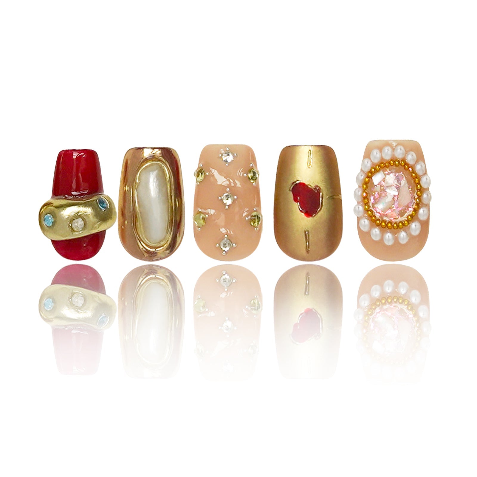 Siva Nail, Retro Radiance, Pearl Embellished, Handmade Press on Nails